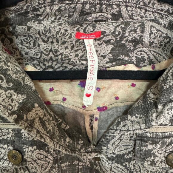 Free People Ramie Brown and Tan Floral Paisley Boho Trench Jacket Size 6 - Picture 4 of 9